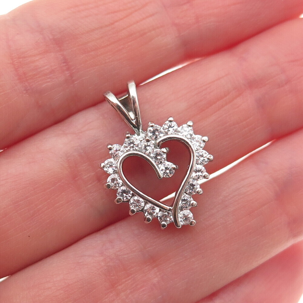 Ross Simons 925 Sterling Silver Round-Cut C Z Heart Mini Charm Pendant